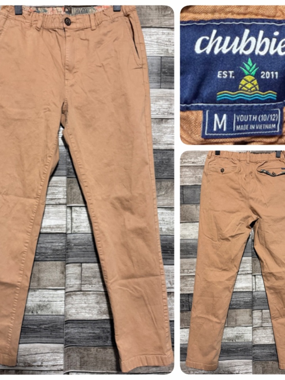 Chubbies Chino Pants Men’s M Brown Tan Inseam 32 Elastic Waist